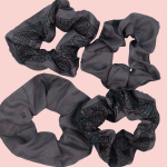 ‘Ursula’ Upcycled Sari Scrunchie in CHARCOAL