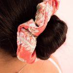 ‘Ursula’ Upcycled Sari Scrunchie in CORAL